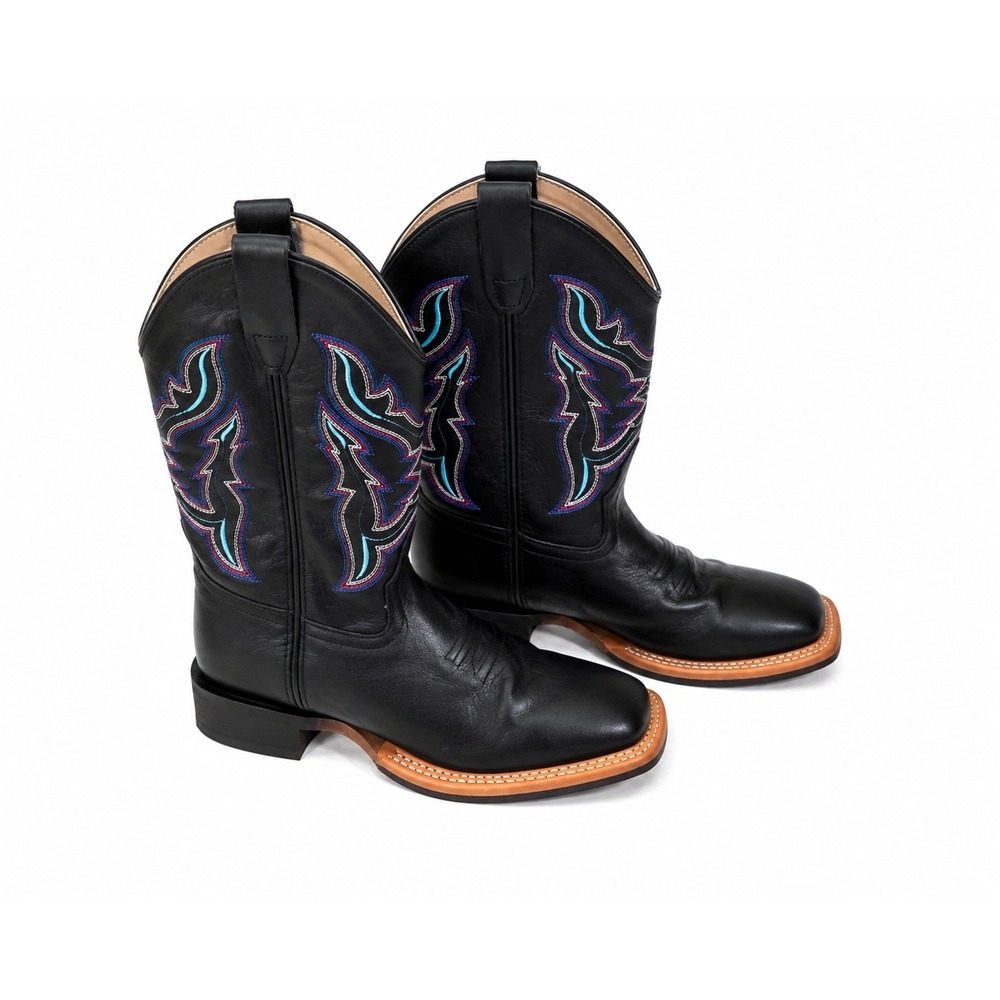 Shyanne Kids Black Leather Square Toe Western Cowboy Boots Size 2.0 D